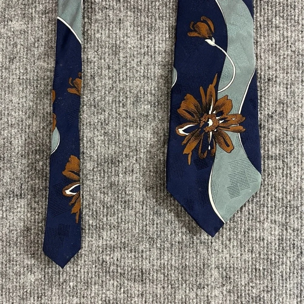 Embassy Square Mens Navy Blue Floral Abstract Silk Blend Necktie Tie